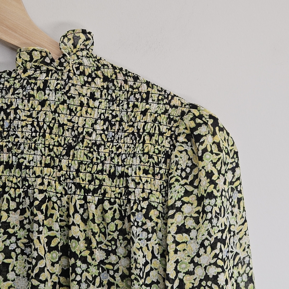 Free People Lela Floral Smocked Ruffle Blouse Floral XS - Picture 6 of 12